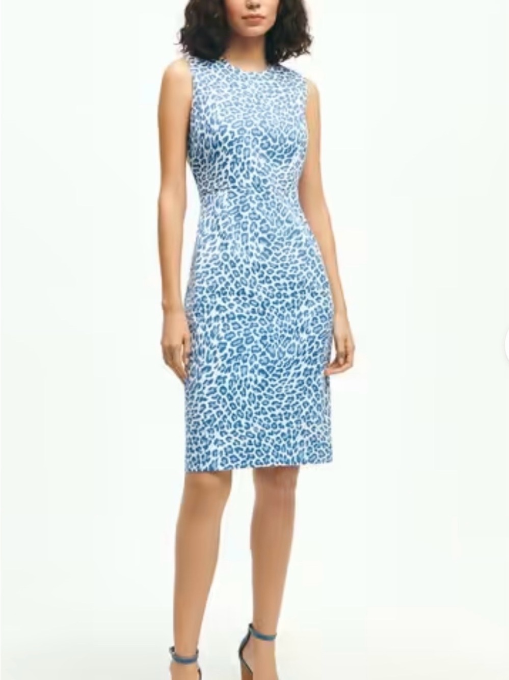 Brooks Blue and White Leopard Print Midi Dress - Picture 1 of 6